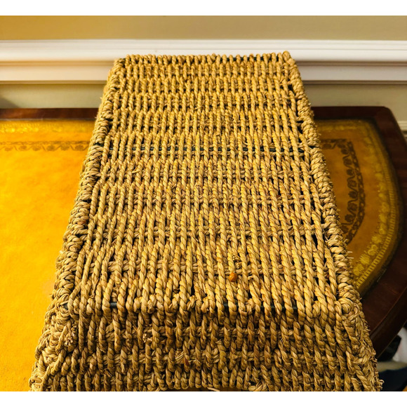 Large Rope Wicker Rectangular Basket with Handles Storage Organize Boho - Picture 6 of 6